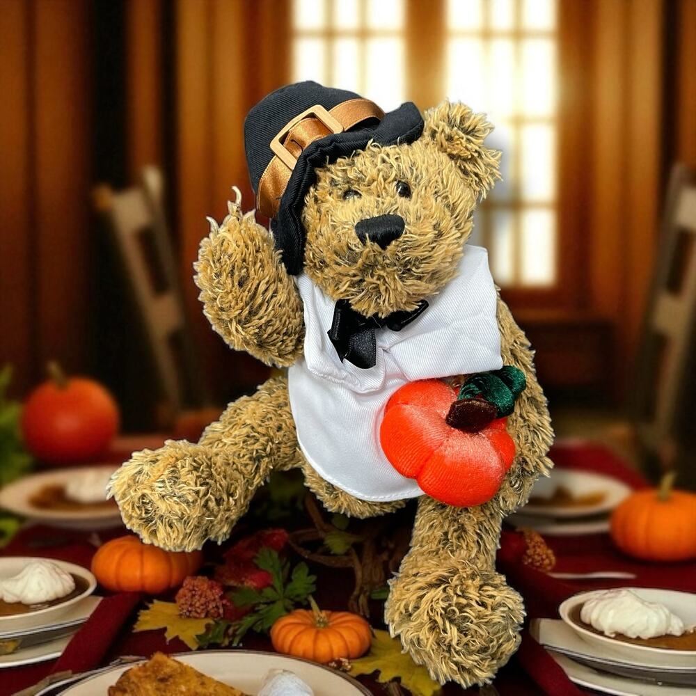 Dan Dee Thanksgiving Pilgrim Bear Plush 8” Orange Pumpkin Collectors Choice Gift